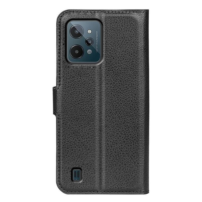 Litchi PU bőr pénztárca tok mobilhoz Realme C31 - fekete