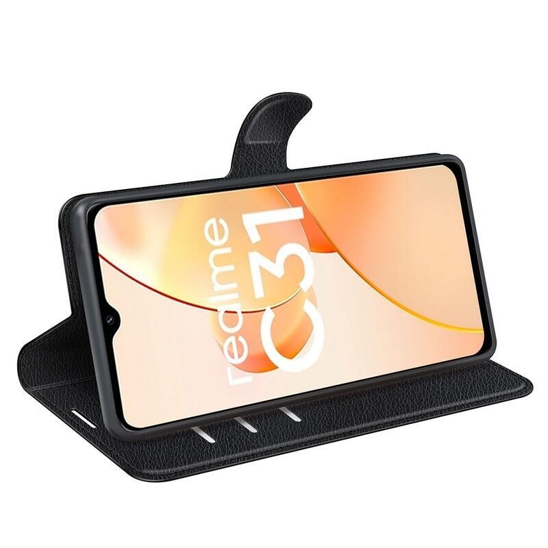 Litchi PU bőr pénztárca tok mobilhoz Realme C31 - fekete