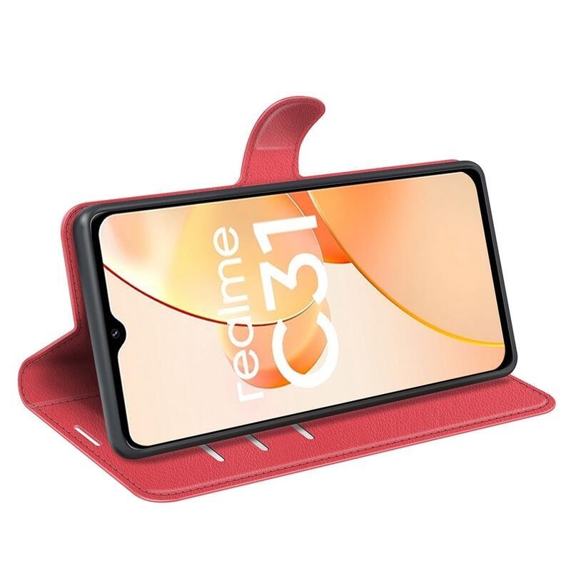 Litchi PU bőr pénztárca tok mobil Realme C31 - piros