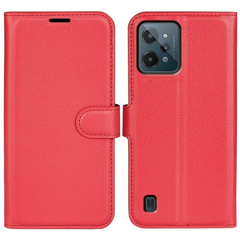 Litchi PU bőr pénztárca tok mobil Realme C31 - piros