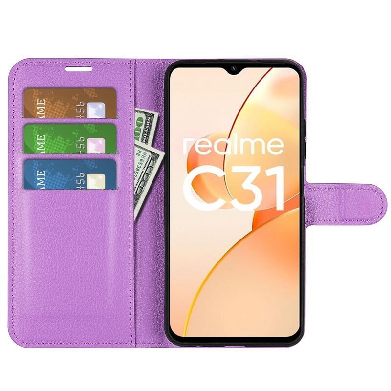 Litchi PU bőr pénztárca tok mobil Realme C31 - lila