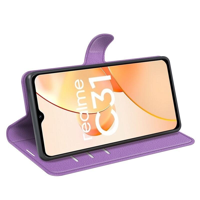 Litchi PU bőr pénztárca tok mobil Realme C31 - lila