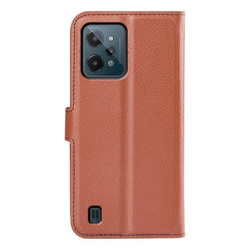 Litchi PU bőr pénztárca tok mobiltelefonra Realme C31 - barna