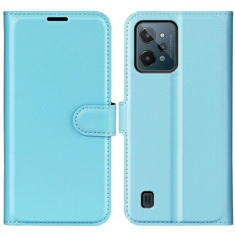 Litchi PU bőr pénztárca tok mobilhoz Realme C31 - kék