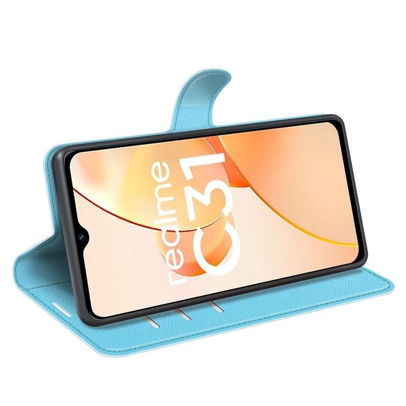 Litchi PU bőr pénztárca tok mobilhoz Realme C31 - kék