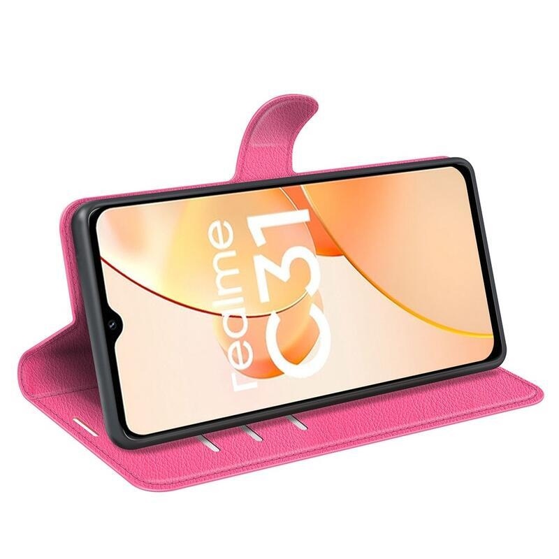 Litchi PU bőr pénztárca tok mobil Realme C31 - rózsa