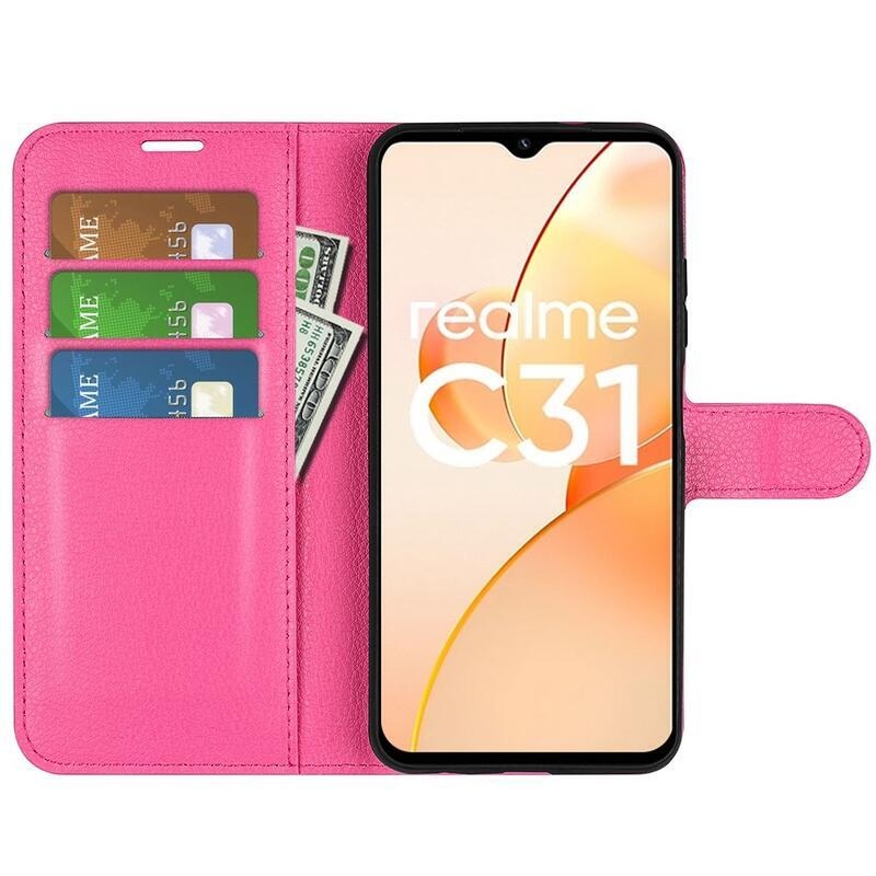 Litchi PU bőr pénztárca tok mobil Realme C31 - rózsa