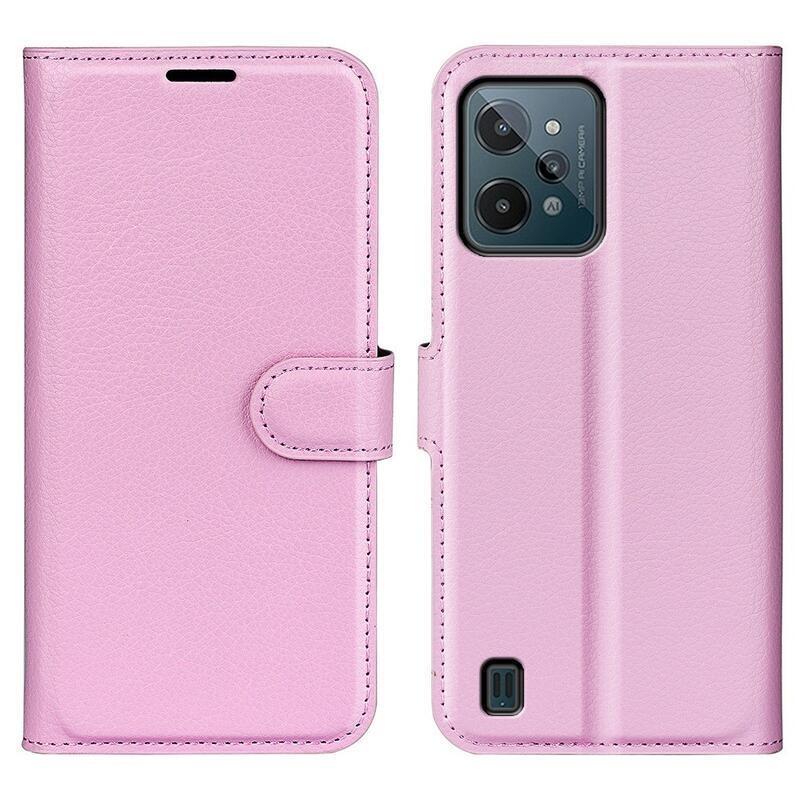 Litchi PU bőr pénztárca tok mobilhoz Realme C31 - rózsaszín