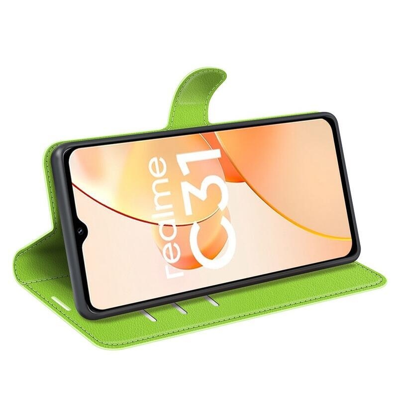 Litchi PU bőr pénztárca tok mobilhoz Realme C31 - zöld