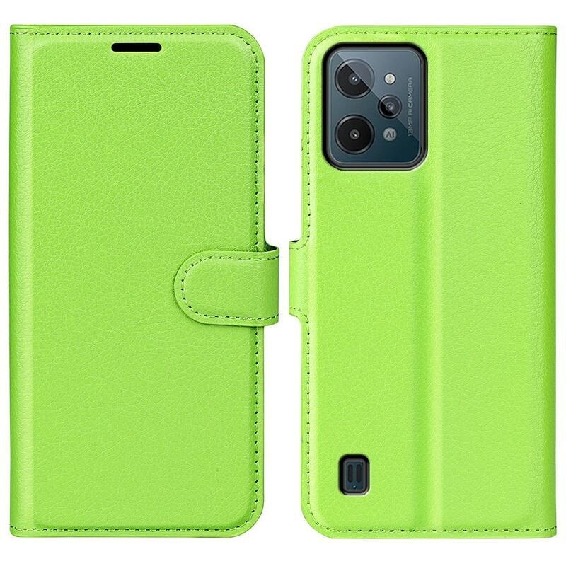 Litchi PU bőr pénztárca tok mobilhoz Realme C31 - zöld