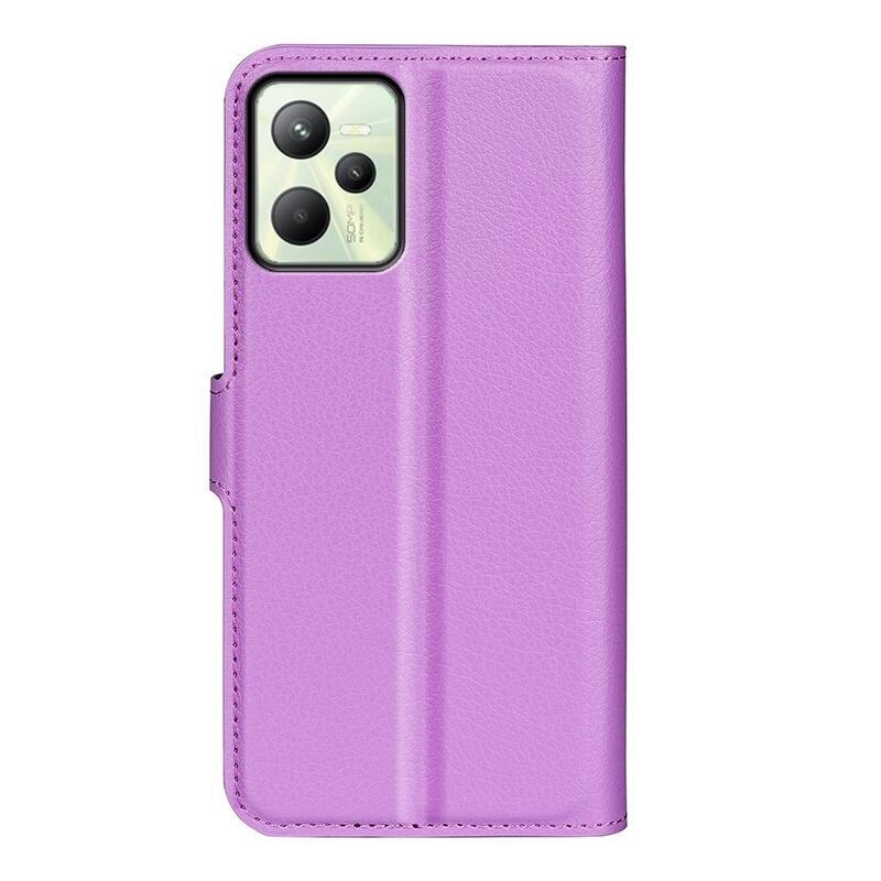 Litchi PU bőr pénztárca tok Realme C35 mobiltelefonhoz - lila