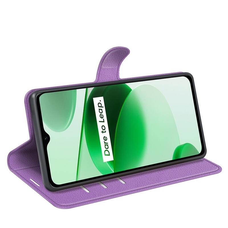 Litchi PU bőr pénztárca tok Realme C35 mobiltelefonhoz - lila