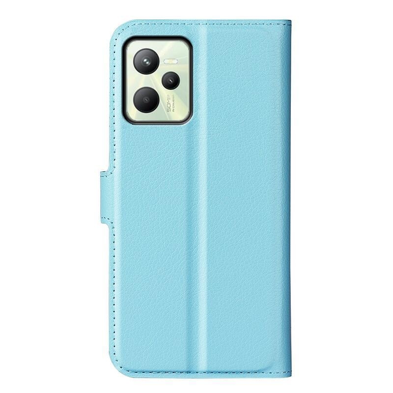 Litchi PU bőr pénztárca tok Realme C35 mobiltelefonhoz - kék