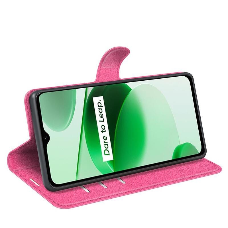 Litchi PU bőr pénztárca tok mobil Realme C35 - rózsa