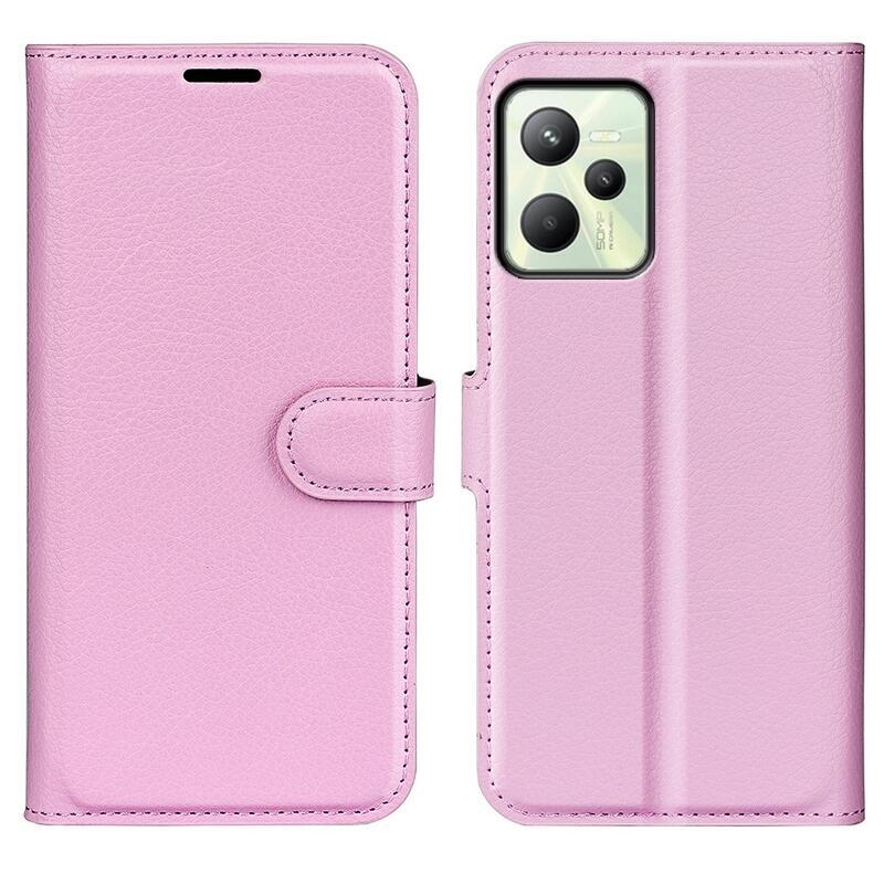 Litchi PU bőr pénztárca tok mobilhoz Realme C35 - rózsaszín