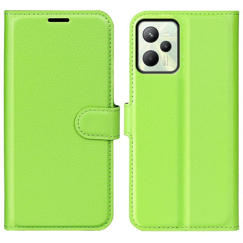 Litchi PU bőr pénztárca tok mobilhoz Realme C35 - zöld