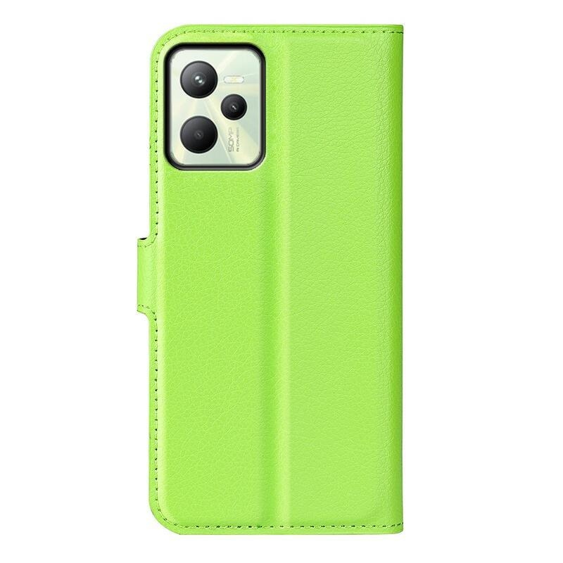 Litchi PU bőr pénztárca tok mobilhoz Realme C35 - zöld