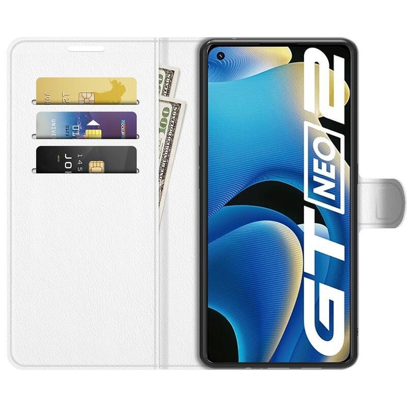 Litchi PU bőr pénztárca tok a Realme GT Neo 2 számára - fehér
