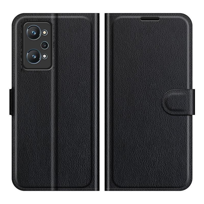 Litchi PU bőr pénztárca tok a Realme GT Neo 2 számára - fekete