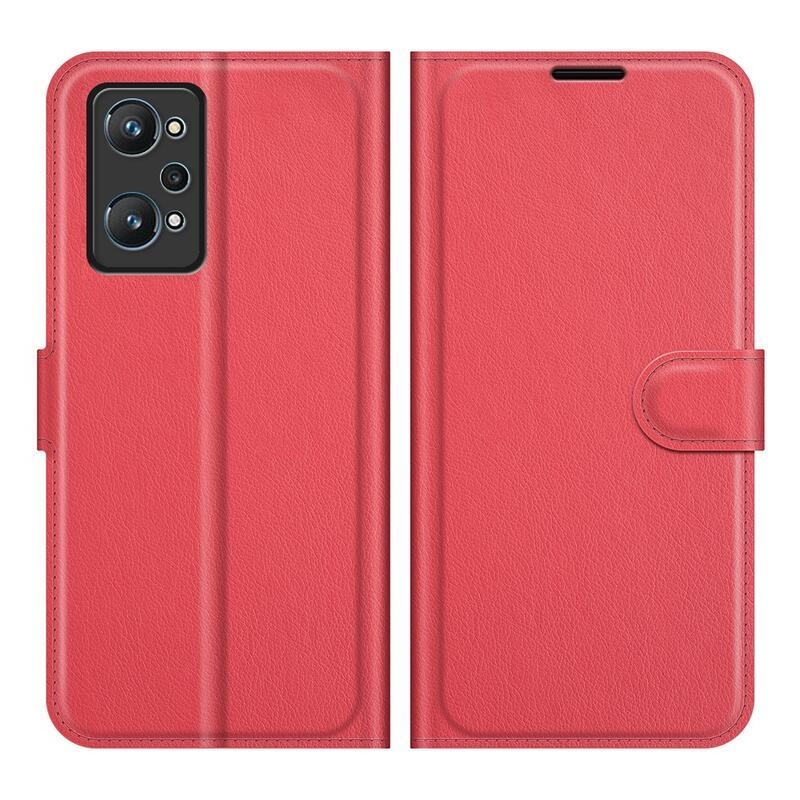 Litchi PU bőr pénztárca tok a Realme GT Neo 2 számára - piros