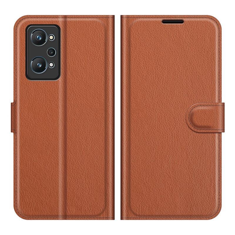 Litchi PU bőr pénztárca tok a Realme GT Neo 2 számára - barna