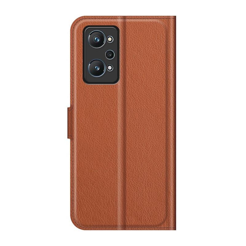 Litchi PU bőr pénztárca tok a Realme GT Neo 2 számára - barna