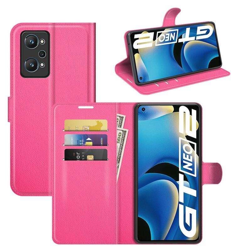 Litchi PU bőr pénztárca tok Realme GT Neo 2 - rózsa