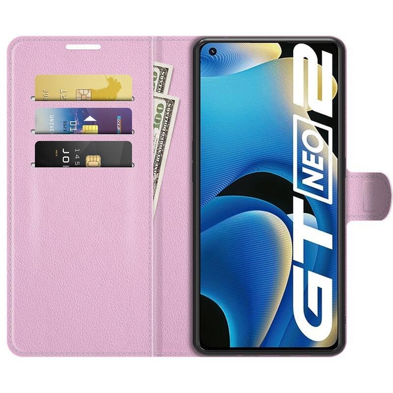 Litchi PU bőr pénztárca tok a Realme GT Neo 2 számára - rózsaszín