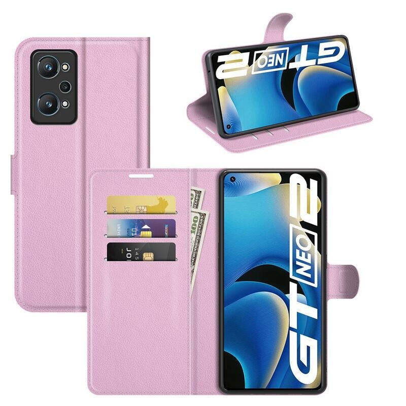 Litchi PU bőr pénztárca tok a Realme GT Neo 2 számára - rózsaszín