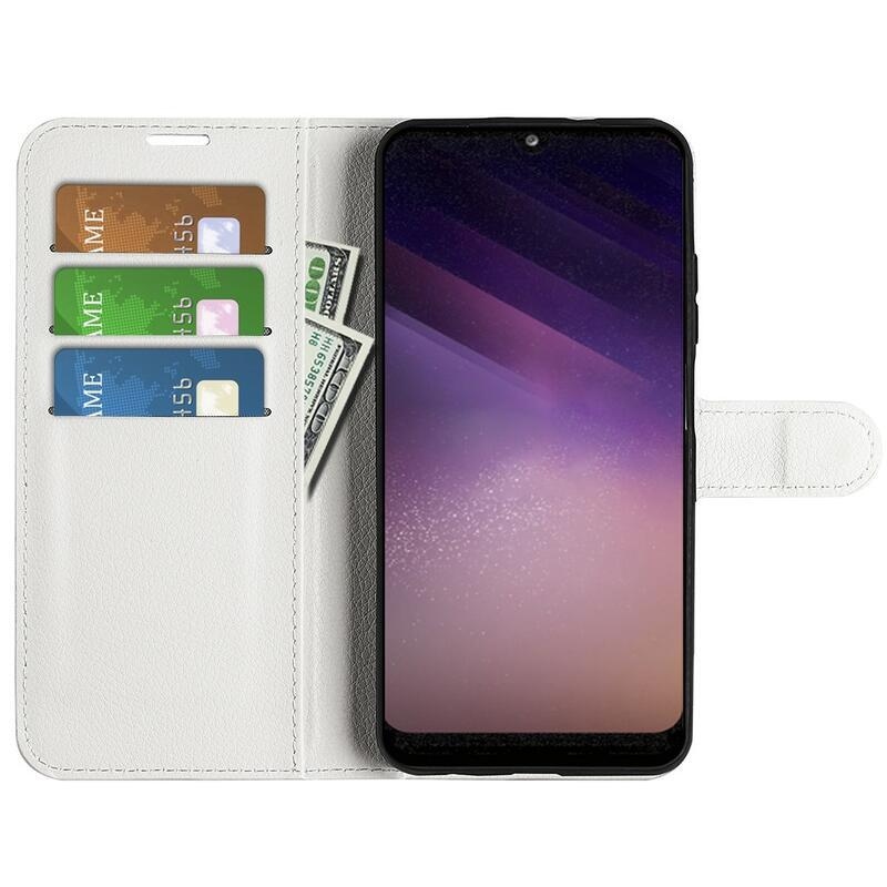 Litchi PU bőr pénztárca tok Samsung Galaxy A03-hoz - fehér