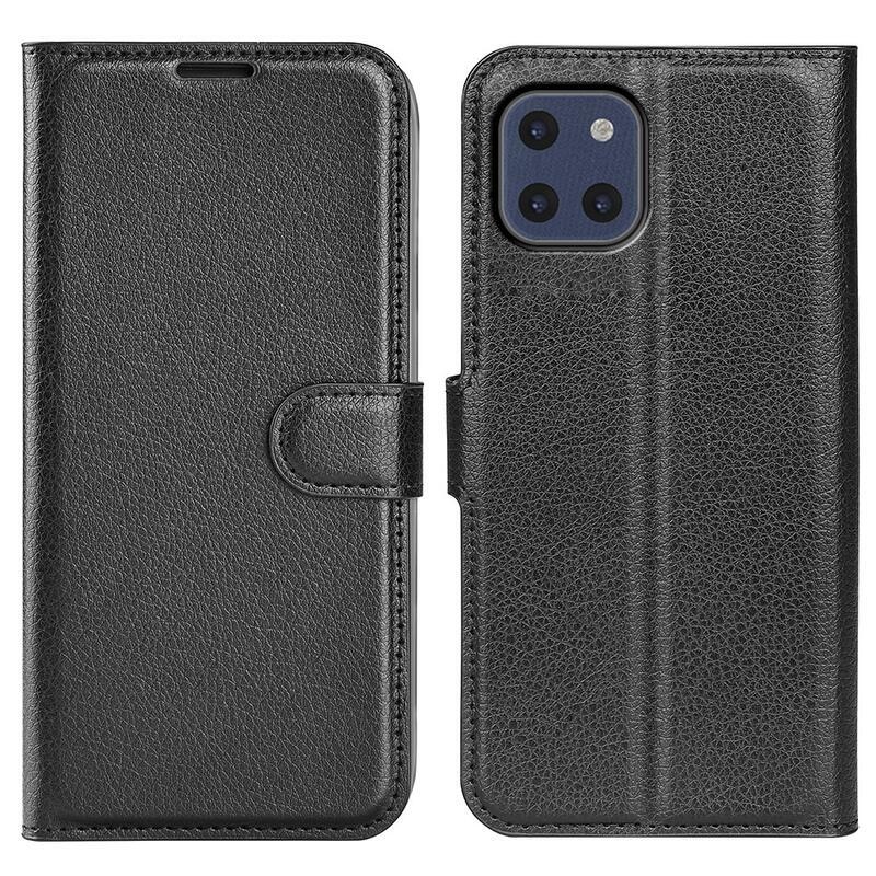 Litchi PU bőr pénztárca tok Samsung Galaxy A03-hoz - fekete