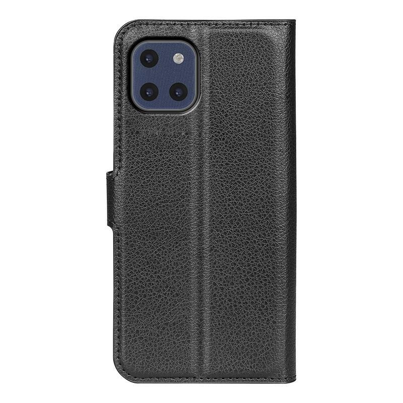 Litchi PU bőr pénztárca tok Samsung Galaxy A03-hoz - fekete