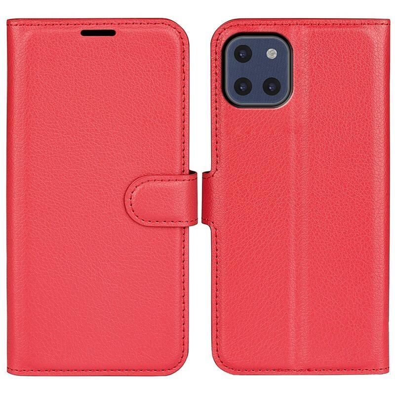 Litchi PU bőr pénztárca tok Samsung Galaxy A03-hoz - piros