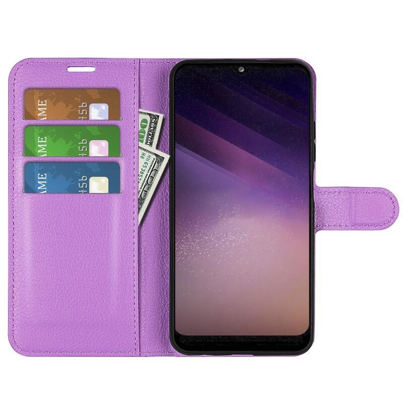 Litchi PU bőr pénztárca tok Samsung Galaxy A03-hoz - lila