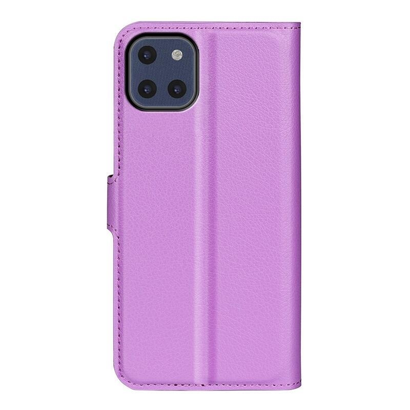 Litchi PU bőr pénztárca tok Samsung Galaxy A03-hoz - lila