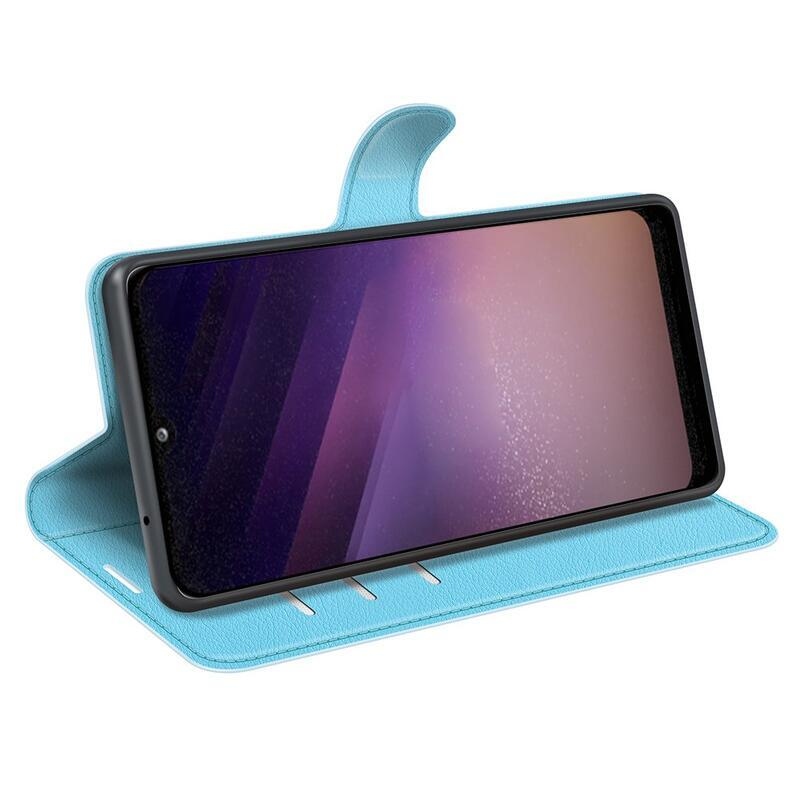 Litchi PU bőr pénztárca tok Samsung Galaxy A03-hoz - kék