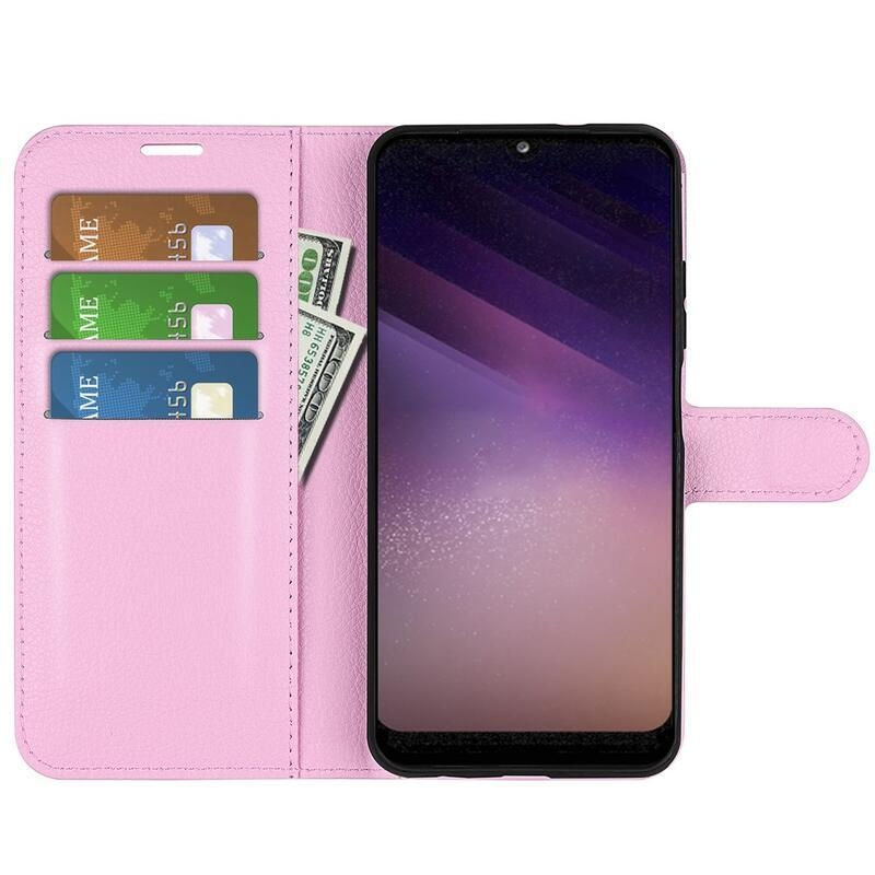 Litchi PU bőr pénztárca tok Samsung Galaxy A03-hoz - rózsaszín