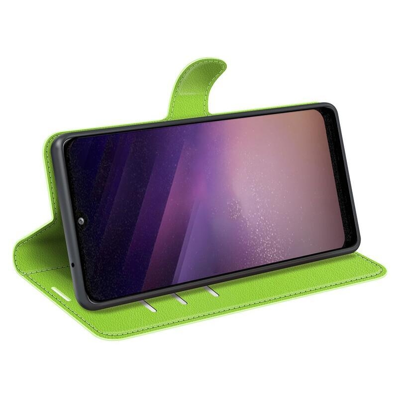 Litchi PU bőr pénztárca tok Samsung Galaxy A03-hoz - zöld