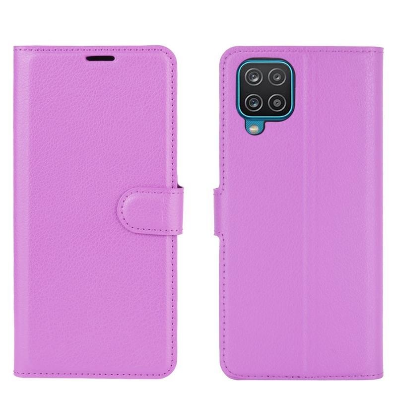 Litchi PU bőr pénztárca tok Samsung Galaxy A12/M12 készülékhez - lila