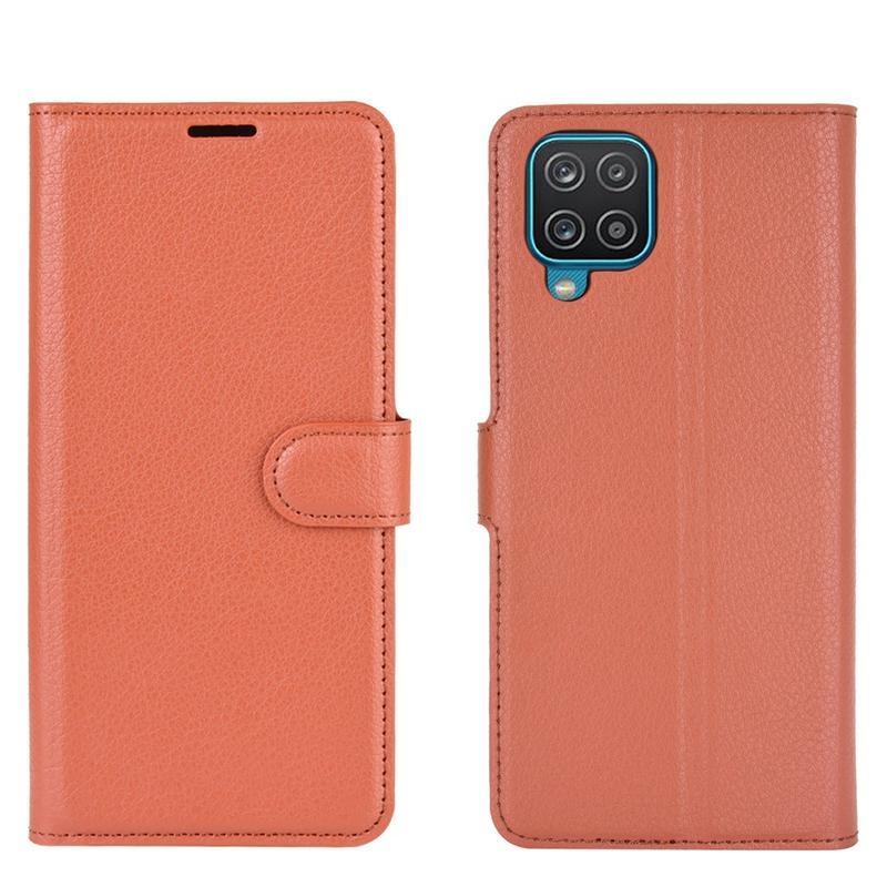 Litchi PU bőr pénztárca tok Samsung Galaxy A12/M12 készülékhez - barna
