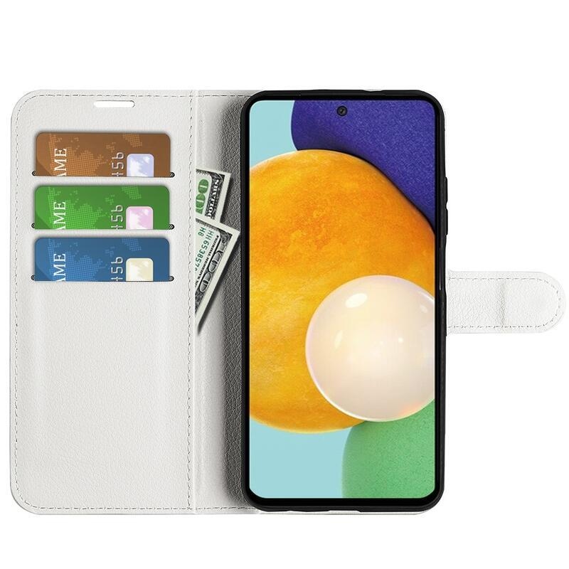 Litchi PU bőr pénztárca tok Samsung Galaxy A13 4G-hez - fehér