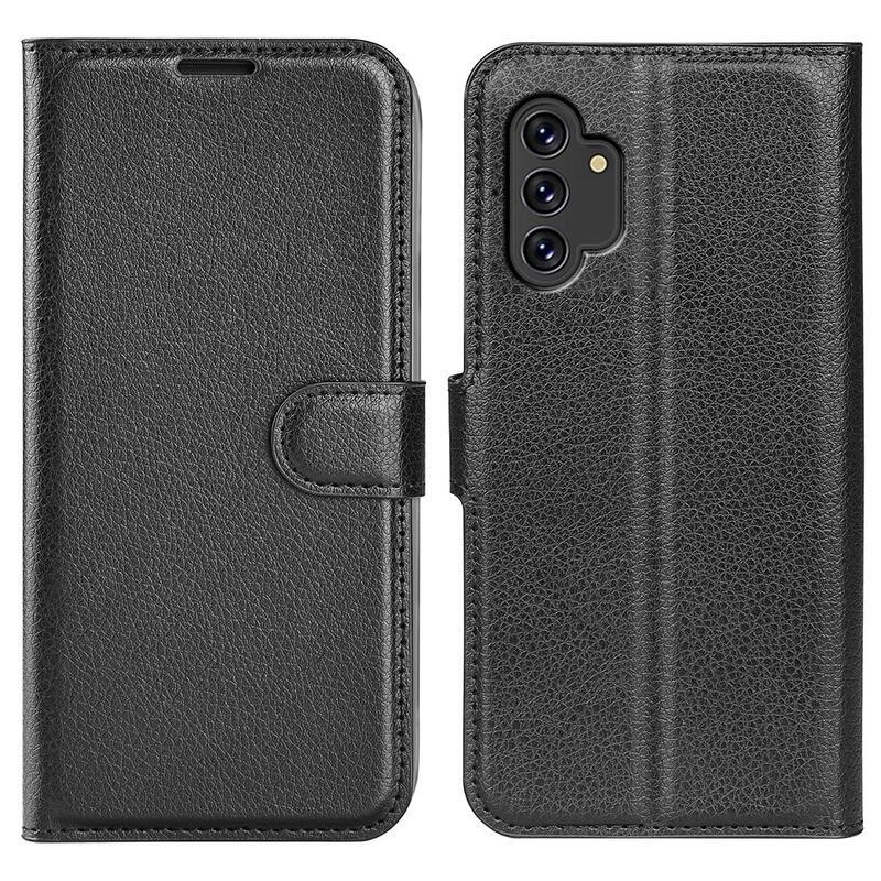 Litchi PU bőr pénztárca tok Samsung Galaxy A13 4G-hez - fekete