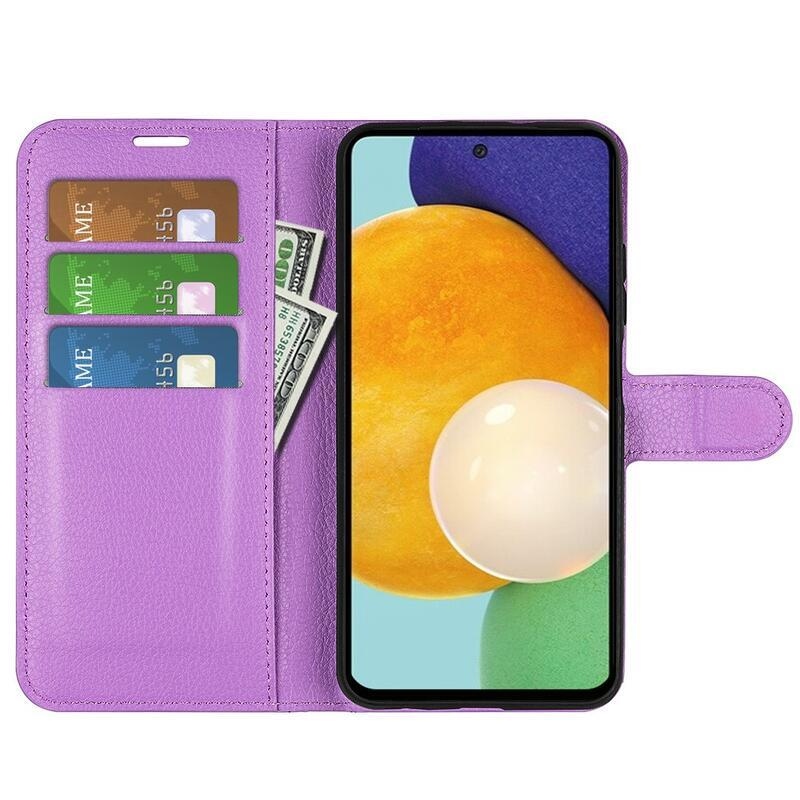 Litchi PU bőr pénztárca tok Samsung Galaxy A13 4G-hez - lila
