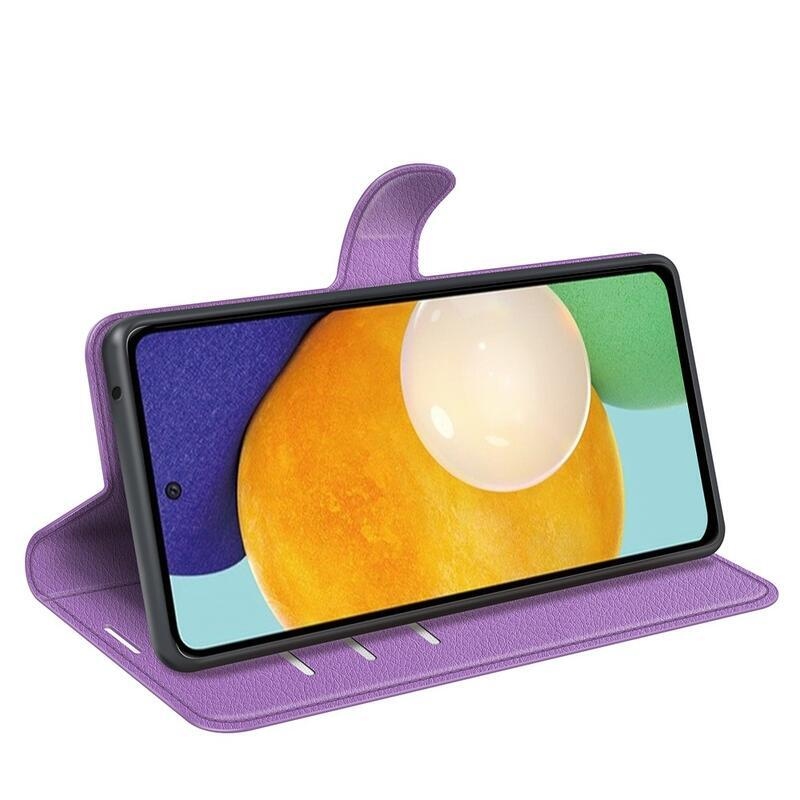 Litchi PU bőr pénztárca tok Samsung Galaxy A13 4G-hez - lila