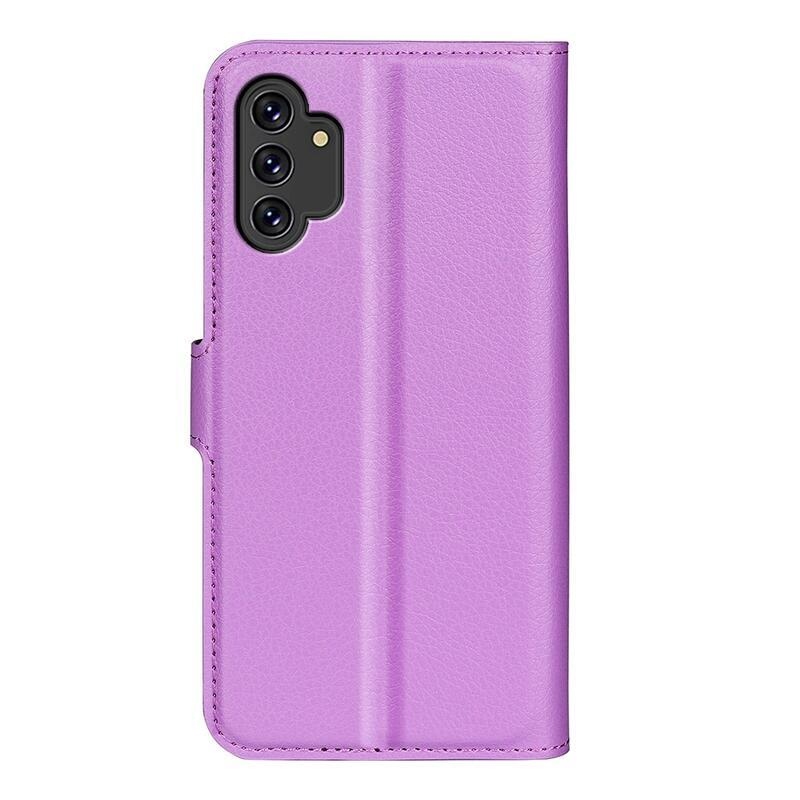 Litchi PU bőr pénztárca tok Samsung Galaxy A13 4G-hez - lila