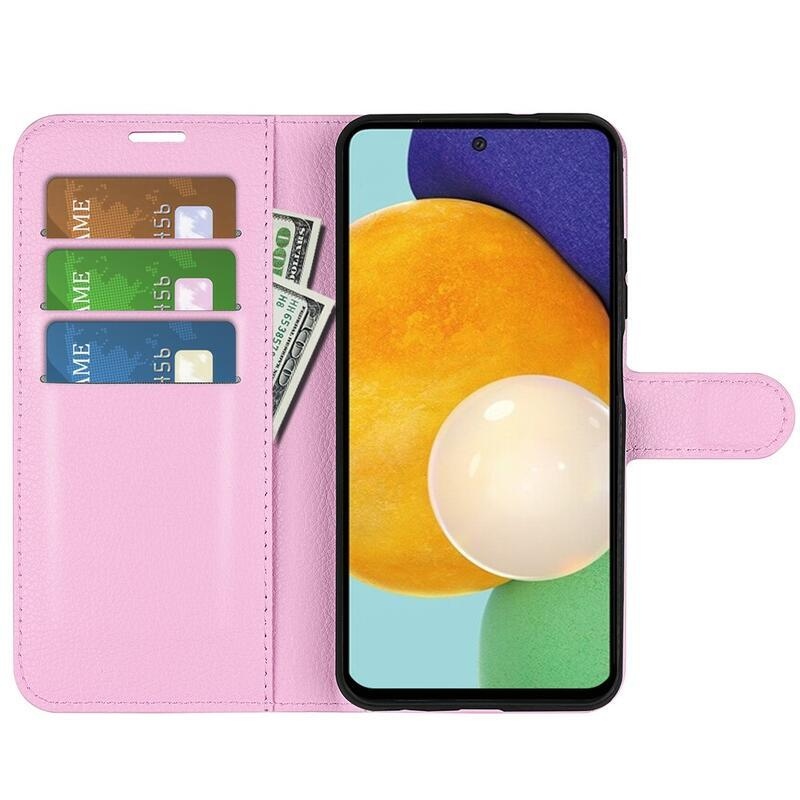 Litchi PU bőr pénztárca tok Samsung Galaxy A13 4G-hez - rózsaszín