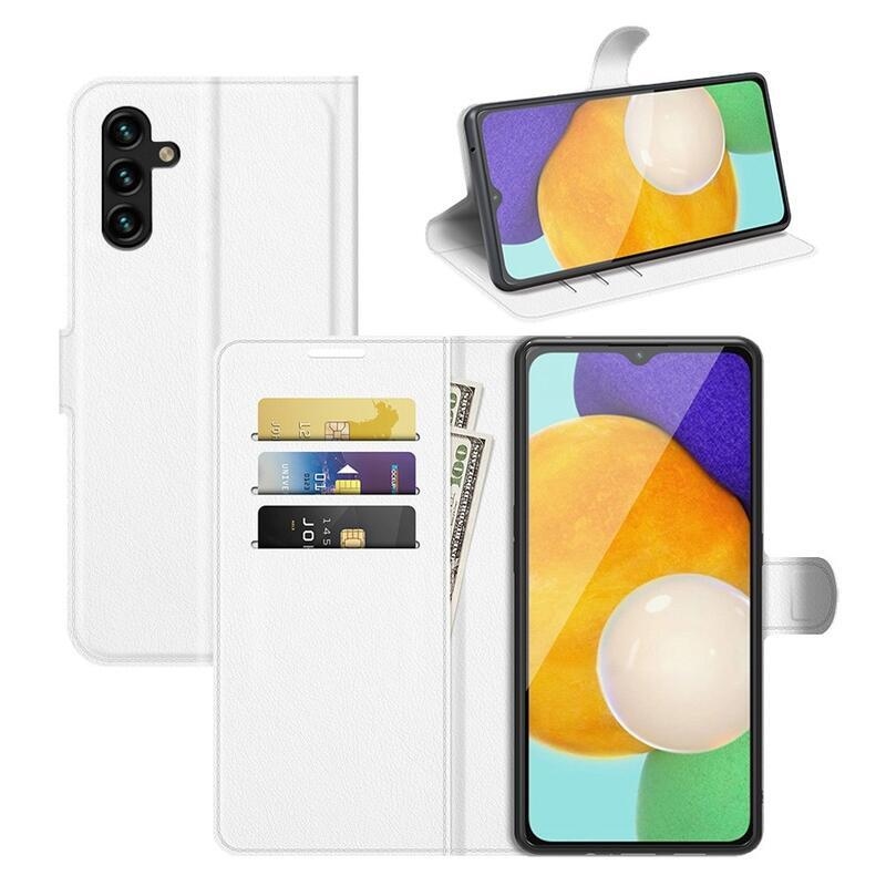 Litchi PU bőr pénztárca tok Samsung Galaxy A13 5G/Galaxy A04s (164.7 x 76.7 x 9.1 mm) - fehér
