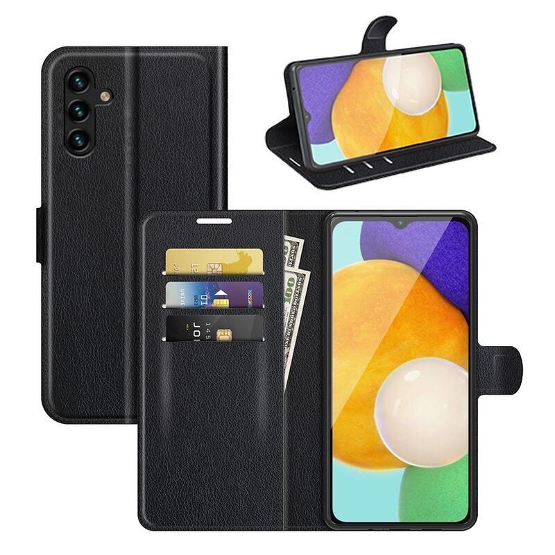 Litchi PU bőr pénztárca tok Samsung Galaxy A13 5G/Galaxy A04s (164.7 x 76.7 x 9.1 mm) - fekete