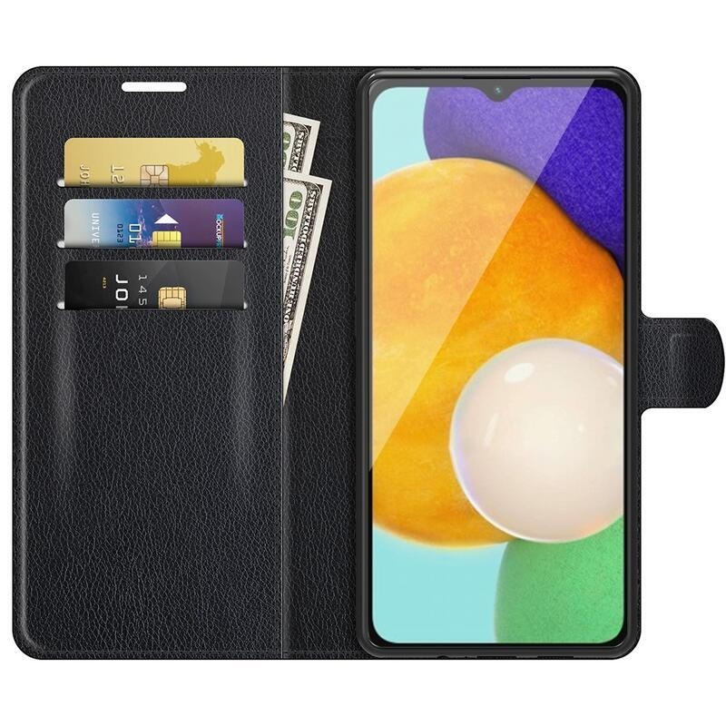 Litchi PU bőr pénztárca tok Samsung Galaxy A13 5G/Galaxy A04s (164.7 x 76.7 x 9.1 mm) - fekete