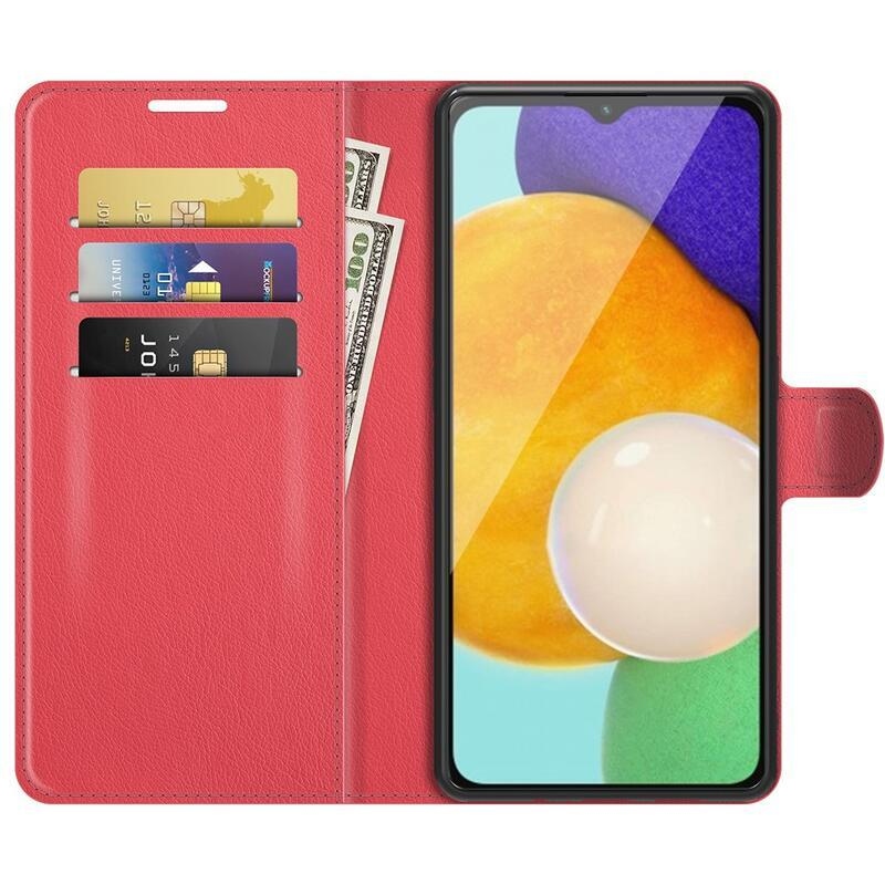 Litchi PU bőr pénztárca tok Samsung Galaxy A13 5G/Galaxy A04s (164.7 x 76.7 x 9.1 mm) - piros